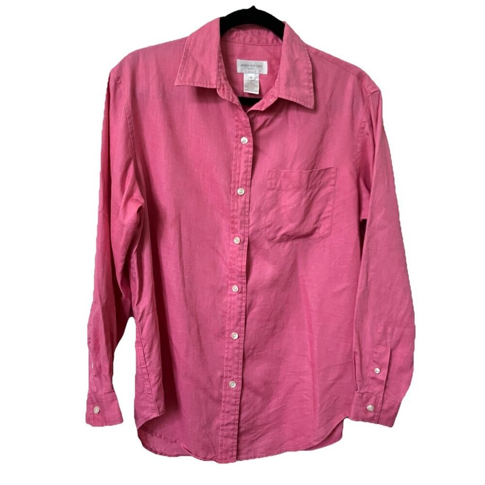 Vintage Jones New York Sport Linen Shirt Womens M Pink 100% Linen‎ Button Down